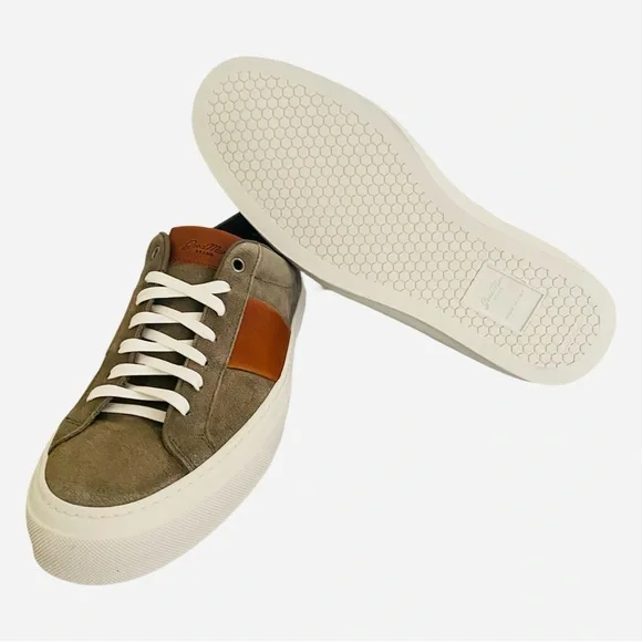 Good Man Brand Men’s Sneakers 9.5 Army Green Suede Brown Leather Low Top Italian - Picture 7 of 10